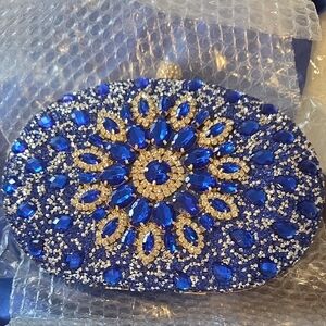 Blue and Gold Beaded Clutch